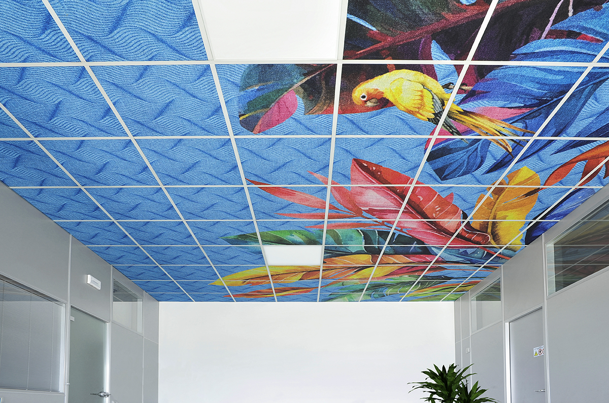 Decorated Sky-Tile rock-fibre ceiling panels